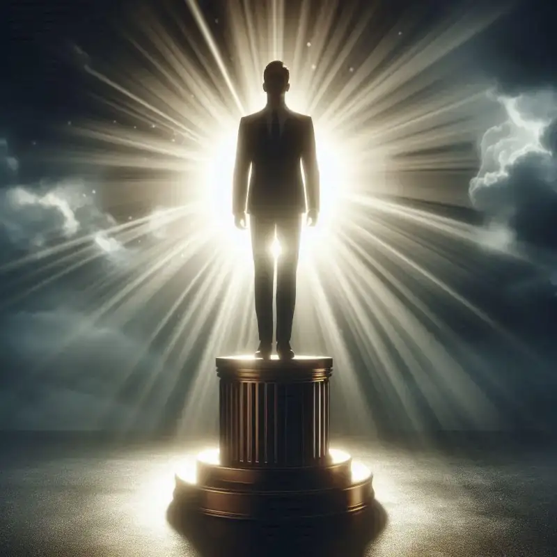 Vieses Cognitivos: Viés de Associação por Prestígio ou Efeito Halo. Um homem em um pedestal.