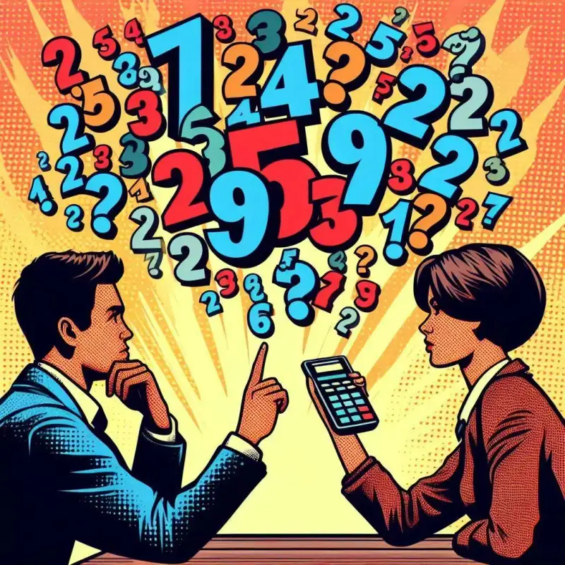 Problemas de negócio. Duas pessoas conversando em volta de muitos números