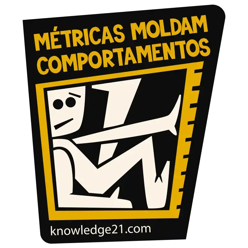 Adesivo de Métricas moldam comportamentos com um homem preso dentro de um quadrado feito por réguas.
